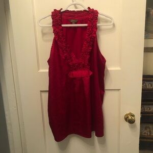 Vintage red Jessica Sleeveless Ruffle Top. Size 18. Exl.beautiful blouse